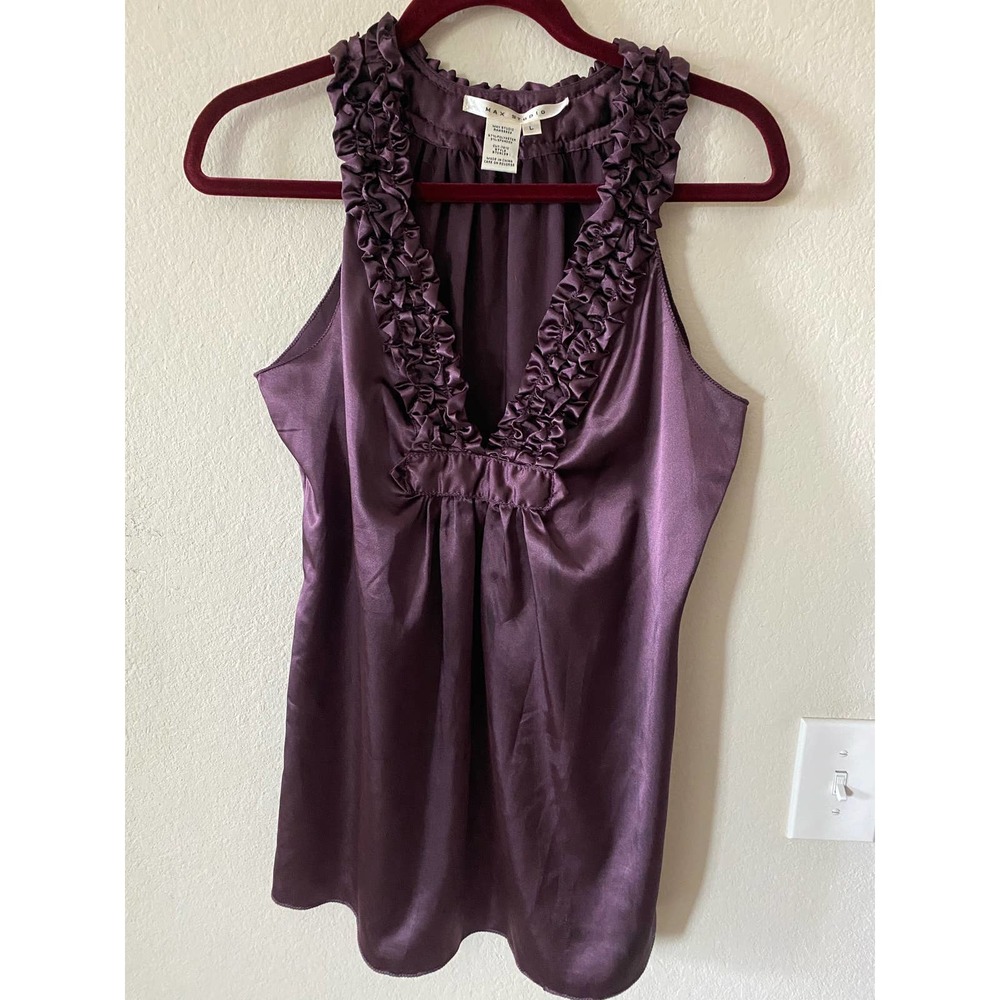 MAX STUDIO silky shirt with ruffled neckline Size L